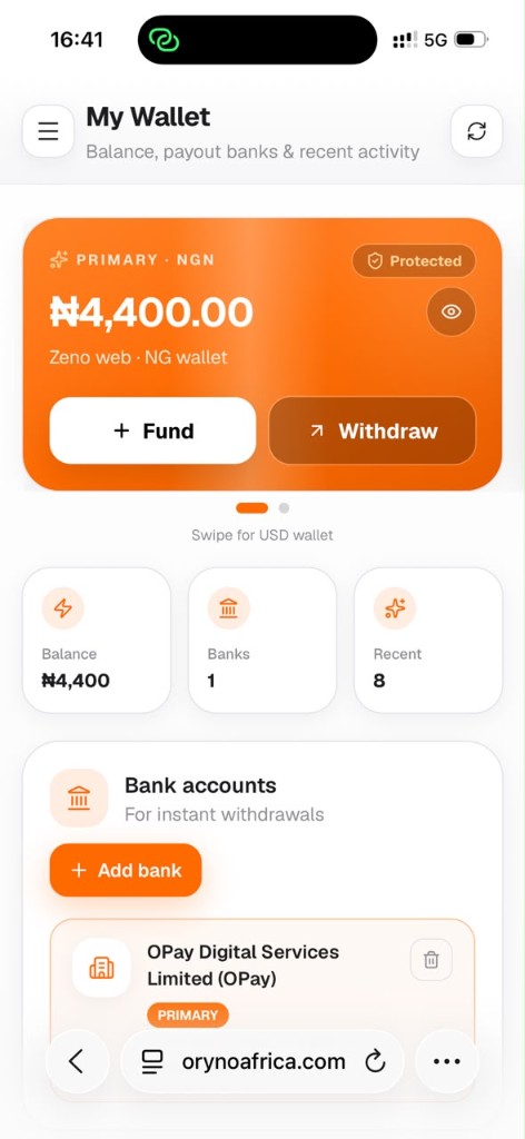 ORYNO wallet screenshot